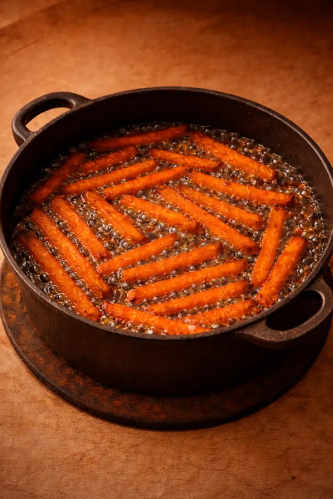 Smażone frytki z batatów w garnku