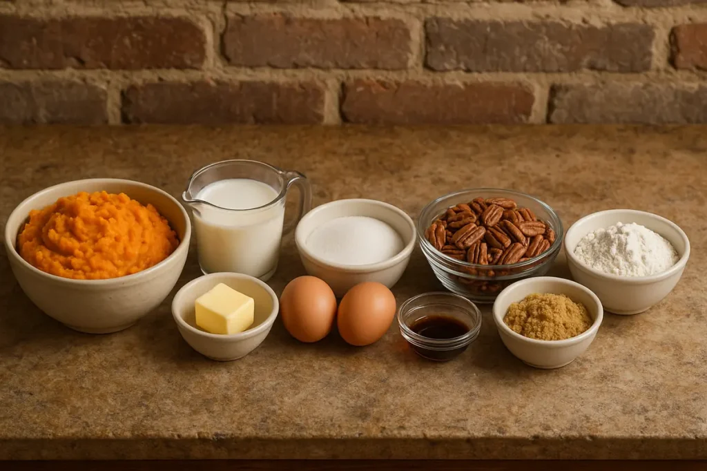 Osteen family sweet potato casserole ingredients arranged neatly