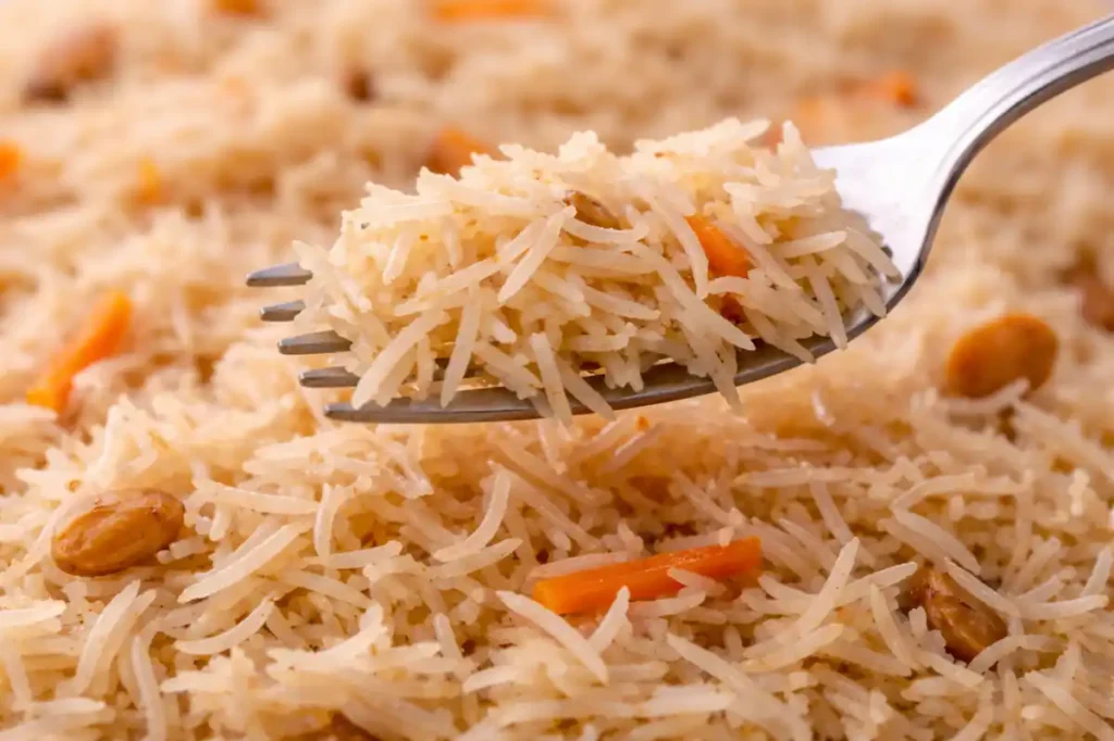 Close-up of fluffy Bukhari rice grains