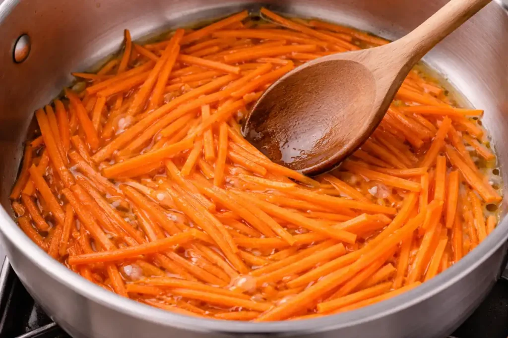 Carrots cooking in oil for Bukhari rice