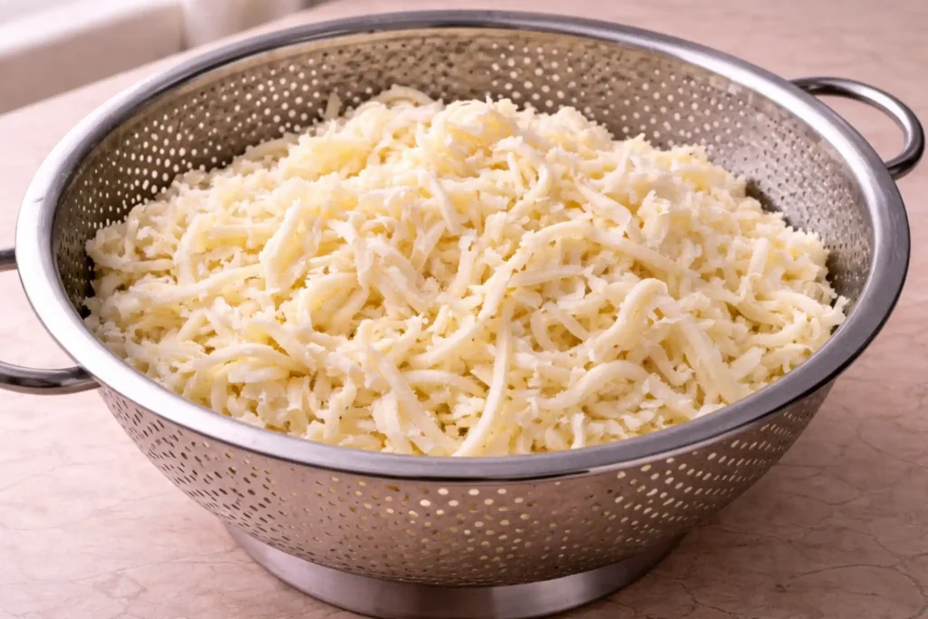 Drained akkawi and mozzarella cheese for knafeh naameh