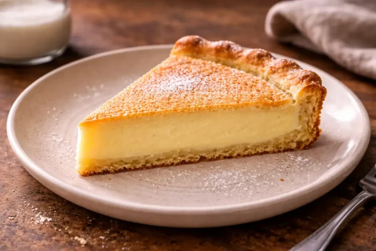 slice of cushion pie showing soft creamy custard texture