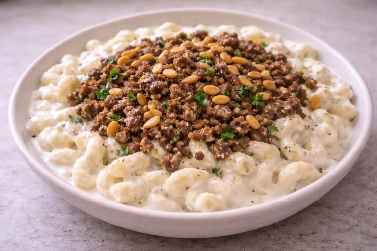 macarona bil laban yogurt pasta with spiced meat