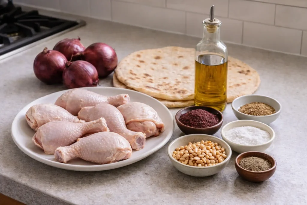 Ingredients for Palestinian musakhan recipe