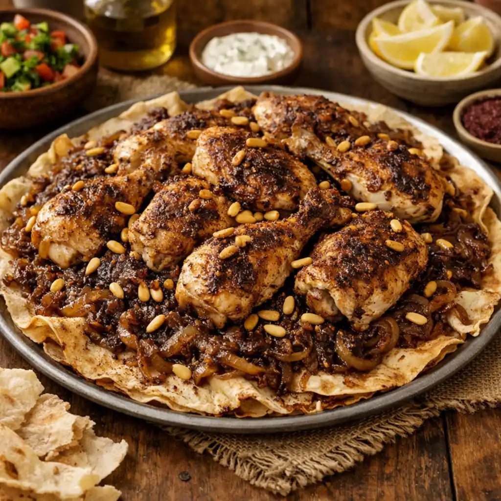 Palestinian musakhan served family style