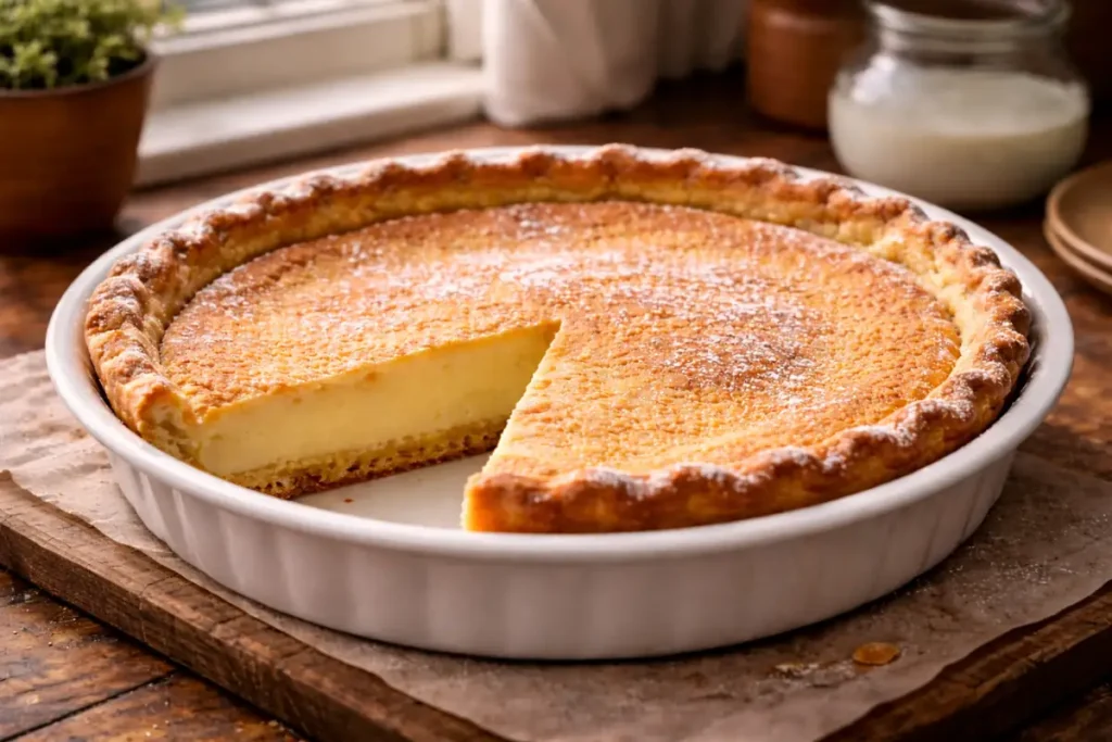 cushion pie with soft creamy custard filling in a flaky crust