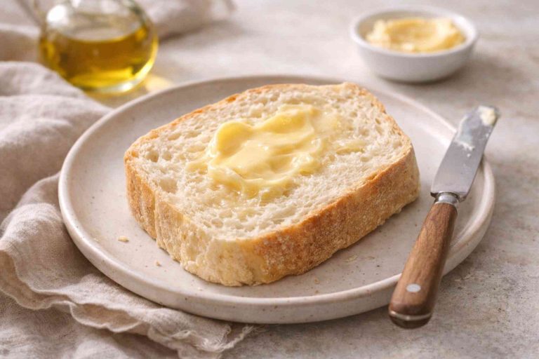 soft homemade bread slice with airy texture and butter