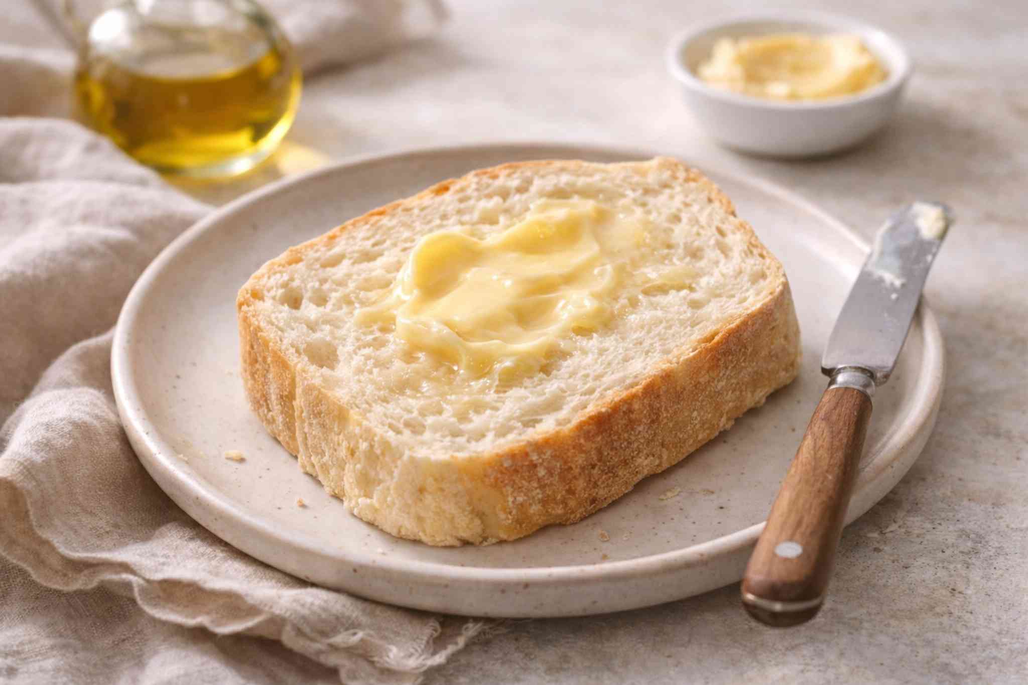 soft homemade bread slice with airy texture and butter