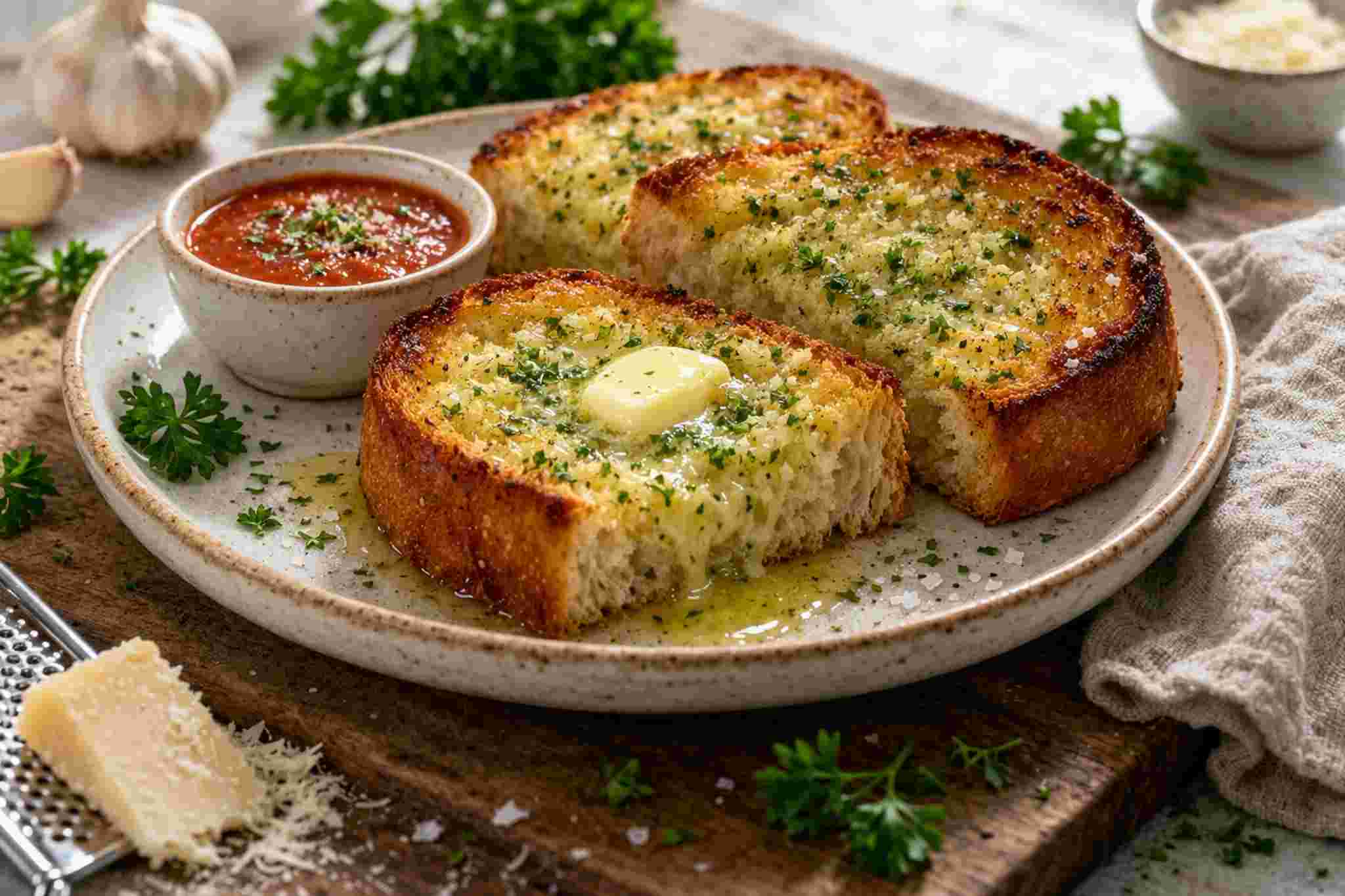 garlic bread recipe served hot with butter and herbs